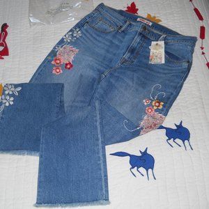 Johnny Was Mariana Cropped Baby Boot Jeans, Patchwork, Embroidered, Size 30